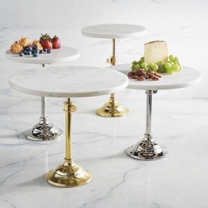Frontgate White Marble and Gold Adjustable Dessert Stand - NWT